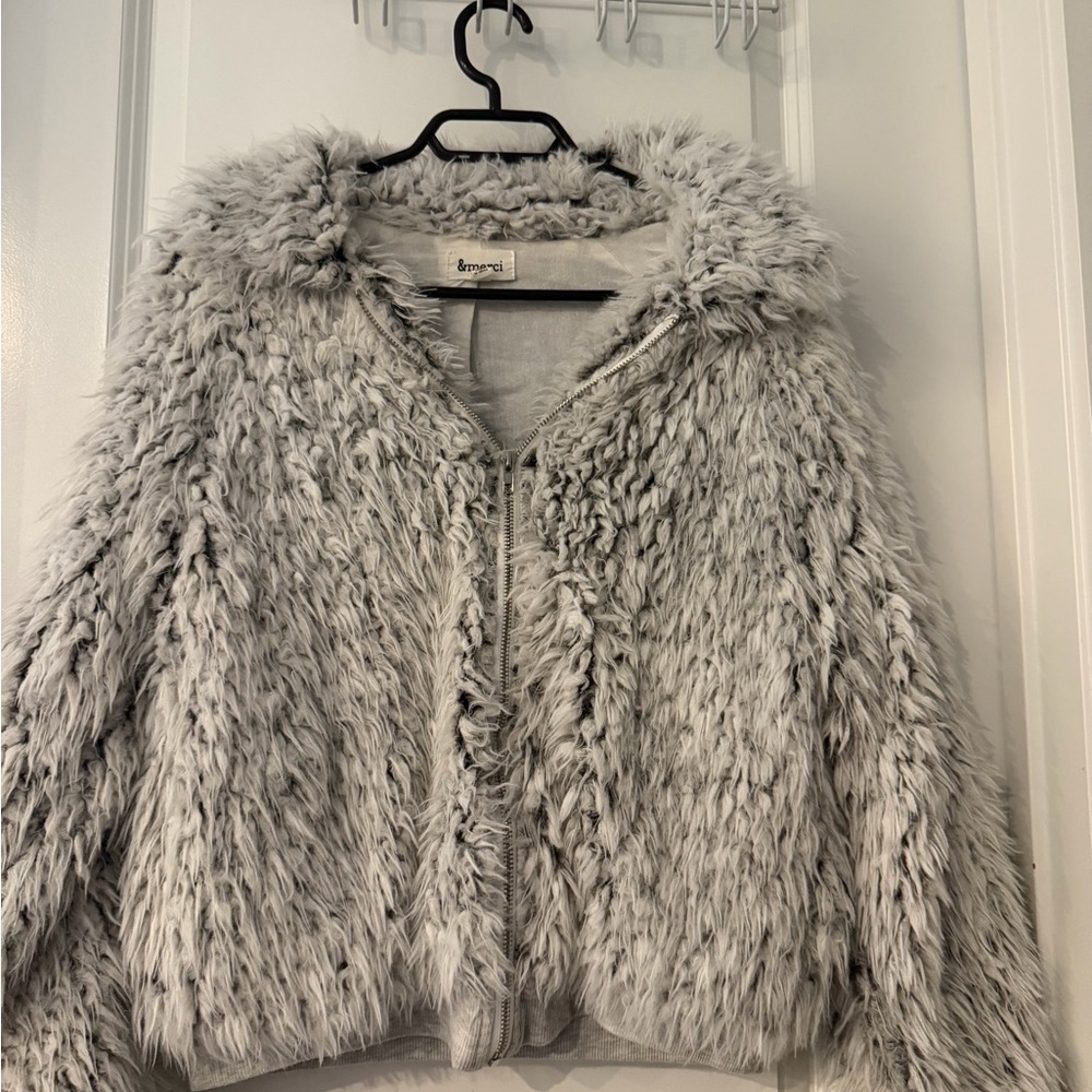 Cream Faux Fur Zip-Up Jacket